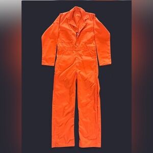 Vintage 60’s 70’s Orange coveralls with zipper and snap button front Size: 36R